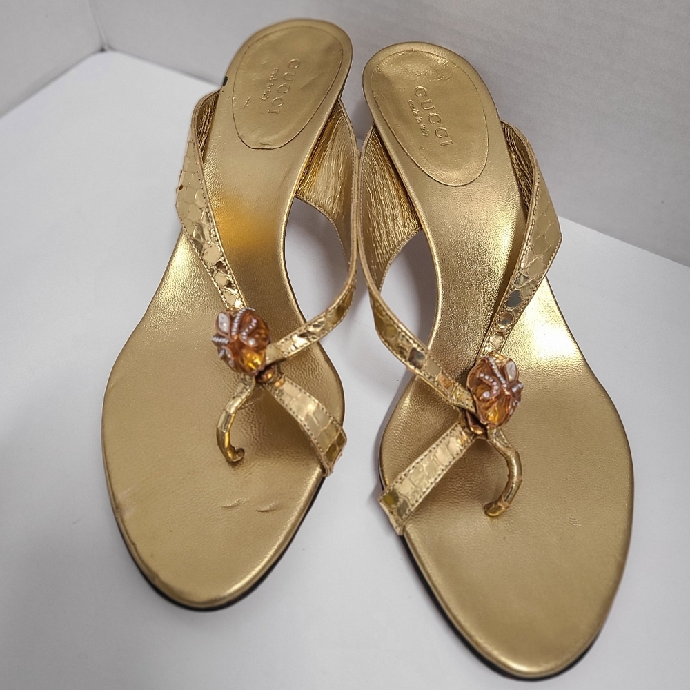 Gucci x Tom Ford Vintage 04' Farewell Runway Gold Metallic Python Sandals COA 6½ - Picture 6 of 16